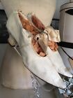Vintage Antique Victorian Edwardian Wedding Shoes Ivory Leather Silk Bows As Is