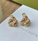 Van Cleef   Arpels Vintage Alhambra Earrings Pink Agate 18k Yellow Gold
