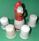  5  Assorted Christmas Santa Poinsettia Snowman Gifts Ceramic Thimble Lot