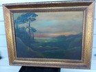 Sunset Seascape Painting Oil On Board Ocean Cliff Antique Gilt Frame La Pick Up