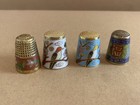 Vintage Cloisonn   Enamel Thimble Lot Birds Floral Asian Brass Set Of 4