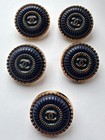 Set Of 5 Chanel 18mm Navy Blue Buttons Cc Logo Gold Tone