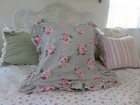 Pair Vintage Heavy Cotton Sage Green Pink Roses Ralph Lauren Euro Shams
