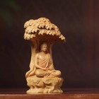 By234a - 14 Cm Tall Boxwood Carving Figurine - Ru Lai Buddha Under Tree
