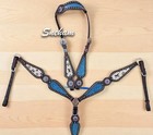 Blue Lv Print Leather Headstall Breast Collar   Plate For Horse Full  Cob  Pony
