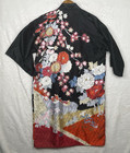 Fp In Tokyo Kimono Geisha Robe Silky Black Red Floral Asian Made In Japan