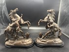 Vintage Marley Horses Warrior Bookends France Bronze Tone Faux Bronze Pair