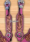 Pink Tooled Leather Western Horse Breast Collar   Headstall Set Floral Conchos
