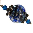 Handmade Lampwork Blue Swirl Iridescent Dichroic Metallic Glass Bead Pendant
