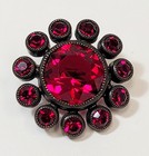 Vintage Schreiner Gunmetal Bezel Set Red Glass Rhinestone Twisted Shank Button