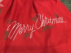 Vtg Christmas Half Apron Red With White Embroidered Poinsettia   Merry Christmas
