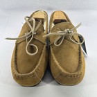 Eddie Bauer Mens Suede Moccasin Slippers Size 10 Tan Faux Fur Lined