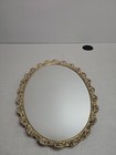 Vtg Oval Roses Metal Gold Tone Filigree Ornate Dresser Vanity Tray Mirror
