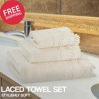 3 Piece Laced Towel Set Soft Plush Cotton Decorative Hand Towel Washcloth