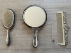 Vintage Antique Looking Vanity Mirror Brush Comb 3 Pc Set Silver Finish