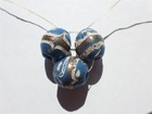 Antique Venetian Rare Medium Blue Inlaid Trade Beads-14-14 5x14 5 -15mm - 3 Pc