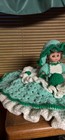 Vintage 1980   s Hand Crochet Doll Mint  Green  White Outfit  Hat  10     Blue Eyes