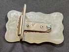 Vintage Small Western Horse Belt Buckle Silver Tone Engraved With Flowers
