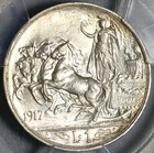 1917 Pcgs Ms 64 Italy 1 Lira Horses Chariot Silver Mint State Coin  22090501c 