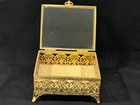 Vintage Filigree Ormolu Beveled Glass Jewelry Casket Box - 5 3 8  X 6 1 2 
