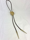 Vintage Southwest Bolo Tie Stone Agate Cowboy Riding Horse Rodeo Gold Tone