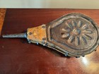 Antique Fireplace Wood Stove Hand Fire Bellows Leather   Wood 16    Long Sunburst