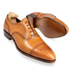 New Handmade Men s Tan Leather Oxford Lace Up Toe Cap Brogue Dress Shoes