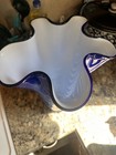 Blue   White Swirl Art Glass Vase W  Ruffled Rim  Signed  Mpn Jm16