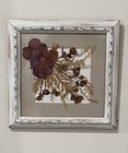 Vtg Rustic White Wood Framed Pressed Dried Geum Flower Leaves Grass Signed 10x10