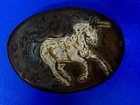 Majestic Mythical Unicorn Horse Embossed On Black Leather Vintage Belt Buckle