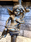 Vtg Bronze Gold 18 75 t Cast Iron Angel Cherub Sitting On Column Candle Holder