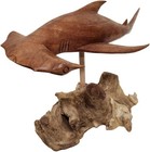 Lg Hand Carved Hammerhead Wood Ocean Shark Parasite Wood Coral Nautical Decor