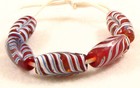 5 Old Venetian Glass Red Feather Lampwork Trade Beads