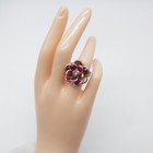Vintage Red Glass Flower Ring Size 6 25 Expandable Silver Tone Boho Cute