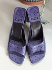 Vintage Y2k 1990s Hype Purple Ostrich Square Toed Kitten Heels 7 5
