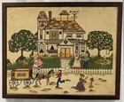 Vintage Finished Framed Cross Stitch Grandmacore  Country Farmhouse Charming