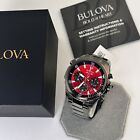 Bulova Marine Star Red Dial Stainless Steel Men s Quartz Watch 43mm - 98b350 