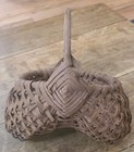 Vintage Primitive Hand Woven Gods Eye Buttocks Basket Egg Gathering Double Lobe