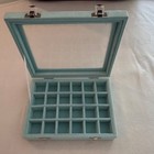 Blue Velvet Lined Glass Lid Jewelry Box Organizer  Rectangle  24 Slot Earrings