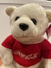 Coca-cola Polar Bear 10  Plush White Stuffed Animal In Red Logo Sweater