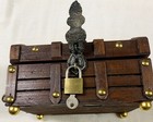 Vtg Pirate Treasure Chest Wooden Footed Jewelry Box W lock   Key Gothic Style