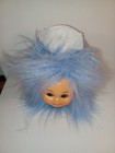 Sky Blue Faux Fur Hair Baby Doll Face Tissue Box Cover Dispenser Kitschy Cute