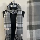 Men Winter Warm 100  Cashmere Scarf Wrap Plaid Gray  silver Made In England  c03