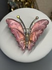 Pink Silver Tone Butterfly Brooch Pin Clear Crystal Rhinestones 1 5 In