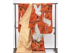 Vintage Japanese Silk Iro Uchikake Bridal Kimono Orange Silver Crane Embroidery