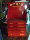 Antique Old Vintage Ampco Products Display Case 5 Drawers Filled 22 1 2  Tall