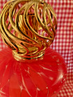 Vintage Heavy Thick Red Perfume Bottle Gold Tone Filigree Cap Atomizer 8by 4 In