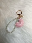 Pink Heart Bag Charm Key Ring Fob Keychain Purse Charm Faux Pearl Strap New