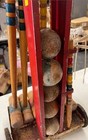Vintage Wooden Croquet Set With Stand     8 Mallets  Balls  Cart  Rustic Game 