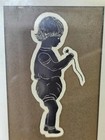 Vtg Wood   Glass Wall Hanging Framed young Woman Girl Holding Flower Silhouette
